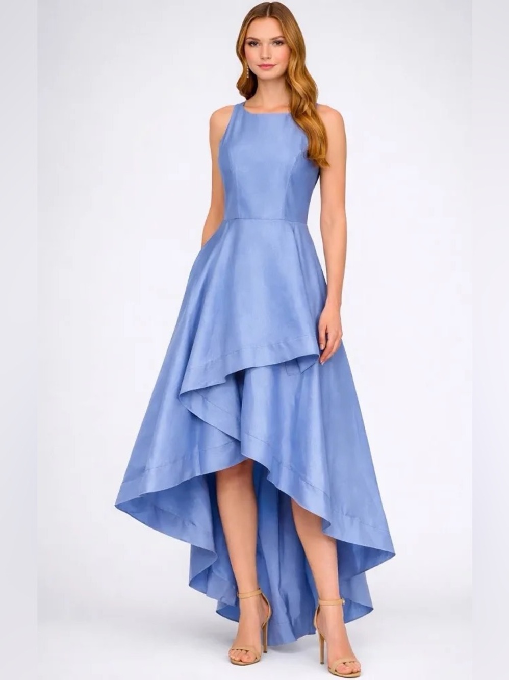 NWT Adrianna Papell Blue Frost Mikado High Low Gown Fit&Flare Dress Size 16